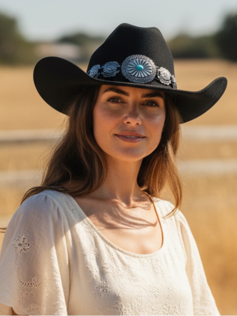 Black Cowboy Hat with Silver Hardware & Blue Accent